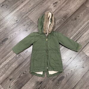 OshKosh B'Gosh Toddler Olive Green Fur Trimmed Hooded Sherpa Lined Jacket